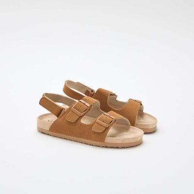 Adjustable Faux Suede Flat Sandals BROWN