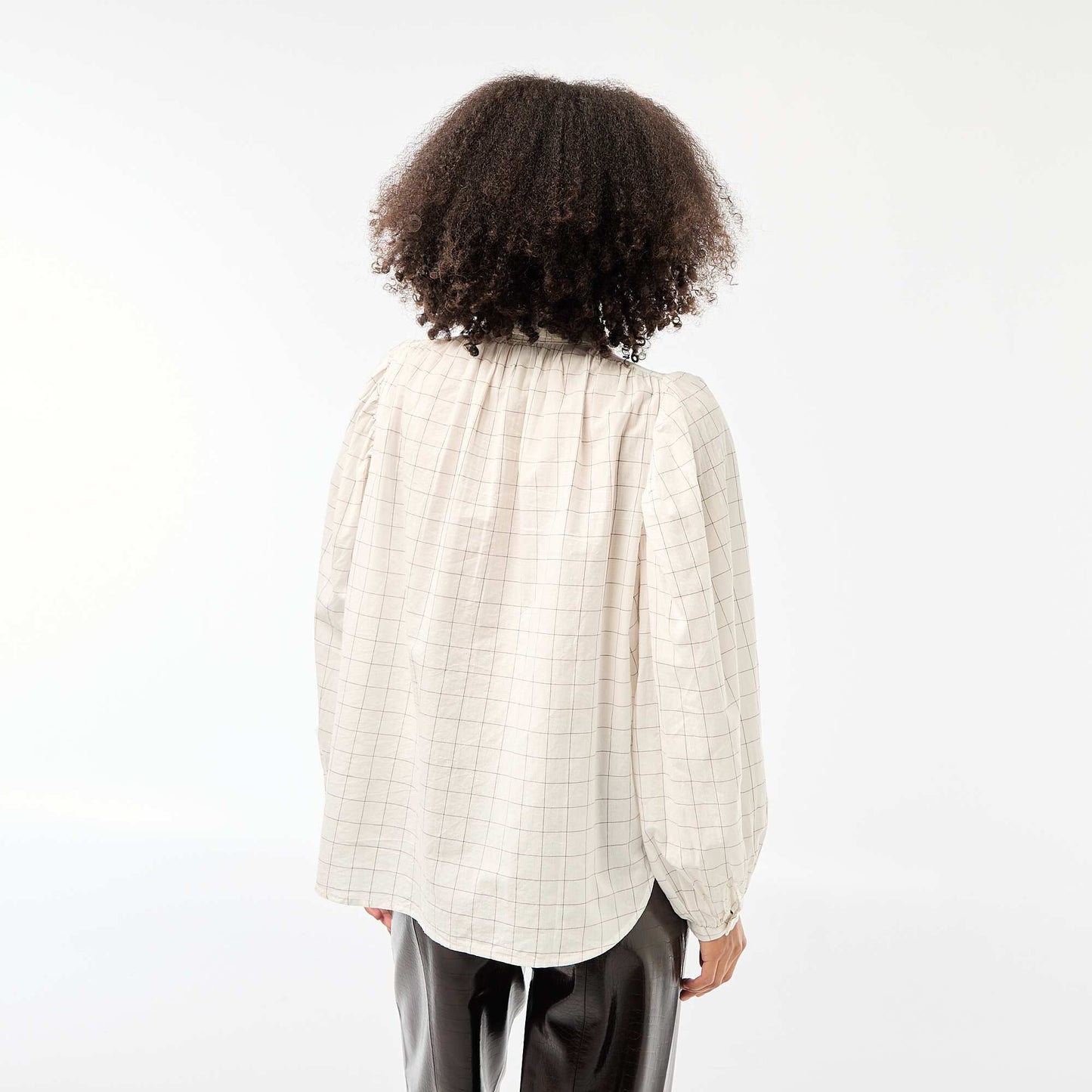 Flowy Check Print Blouse WHITE