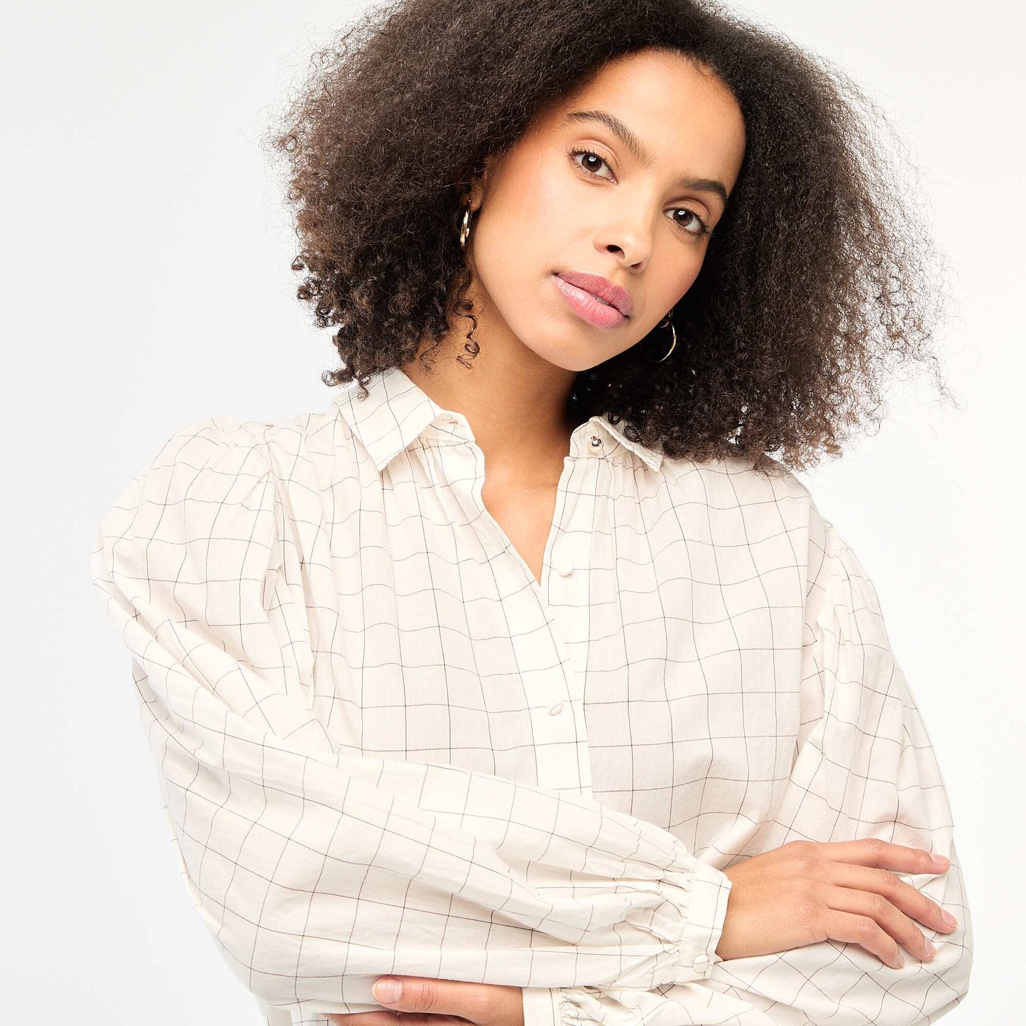 Flowy Check Print Blouse WHITE