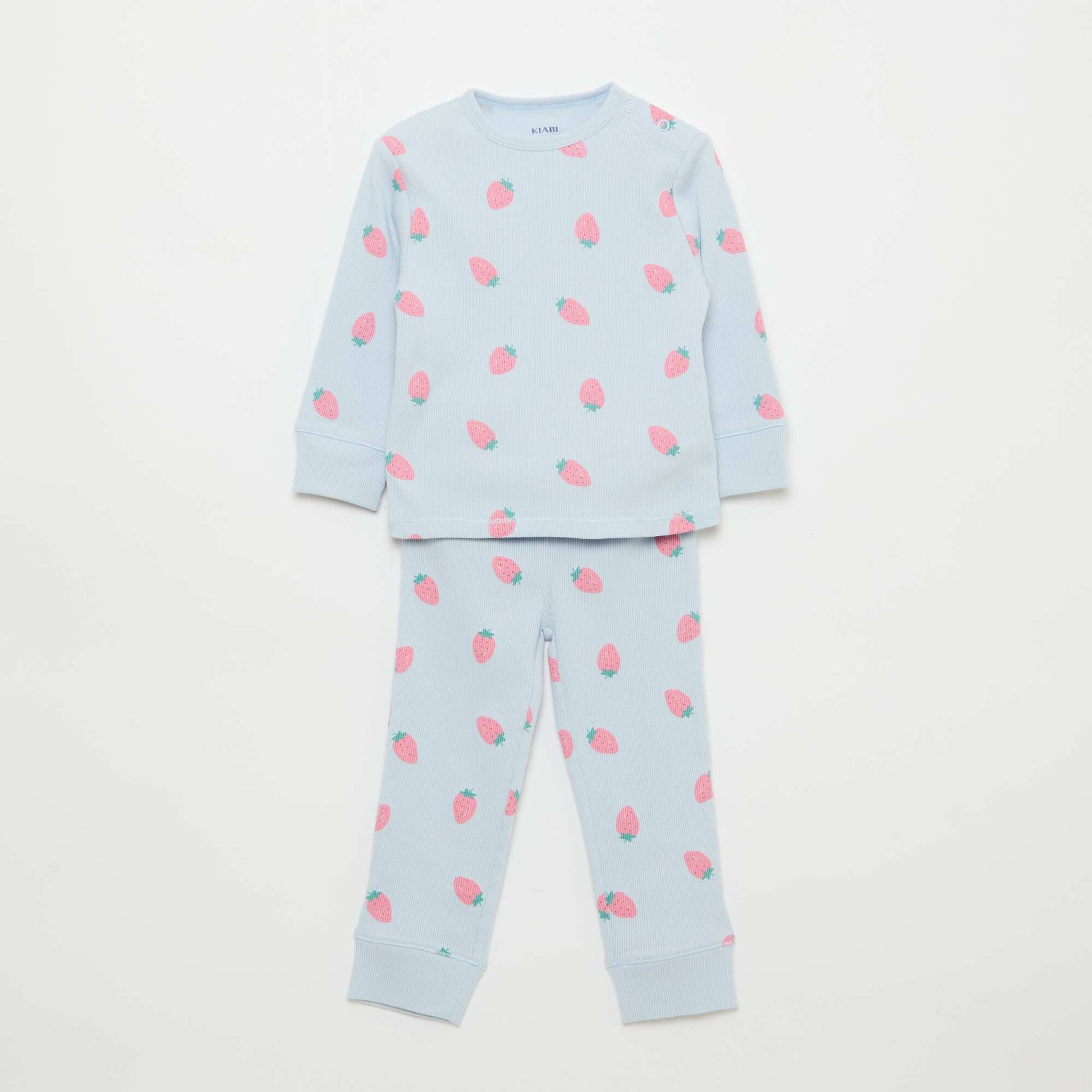 Ribbed Cotton Pajama Set - 2 Pieces BLUE
