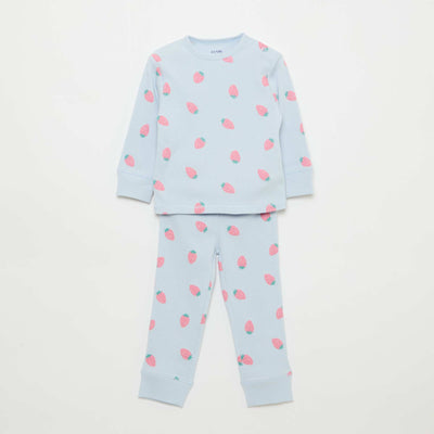 Ribbed Cotton Pajama Set - 2 Pieces BLUE
