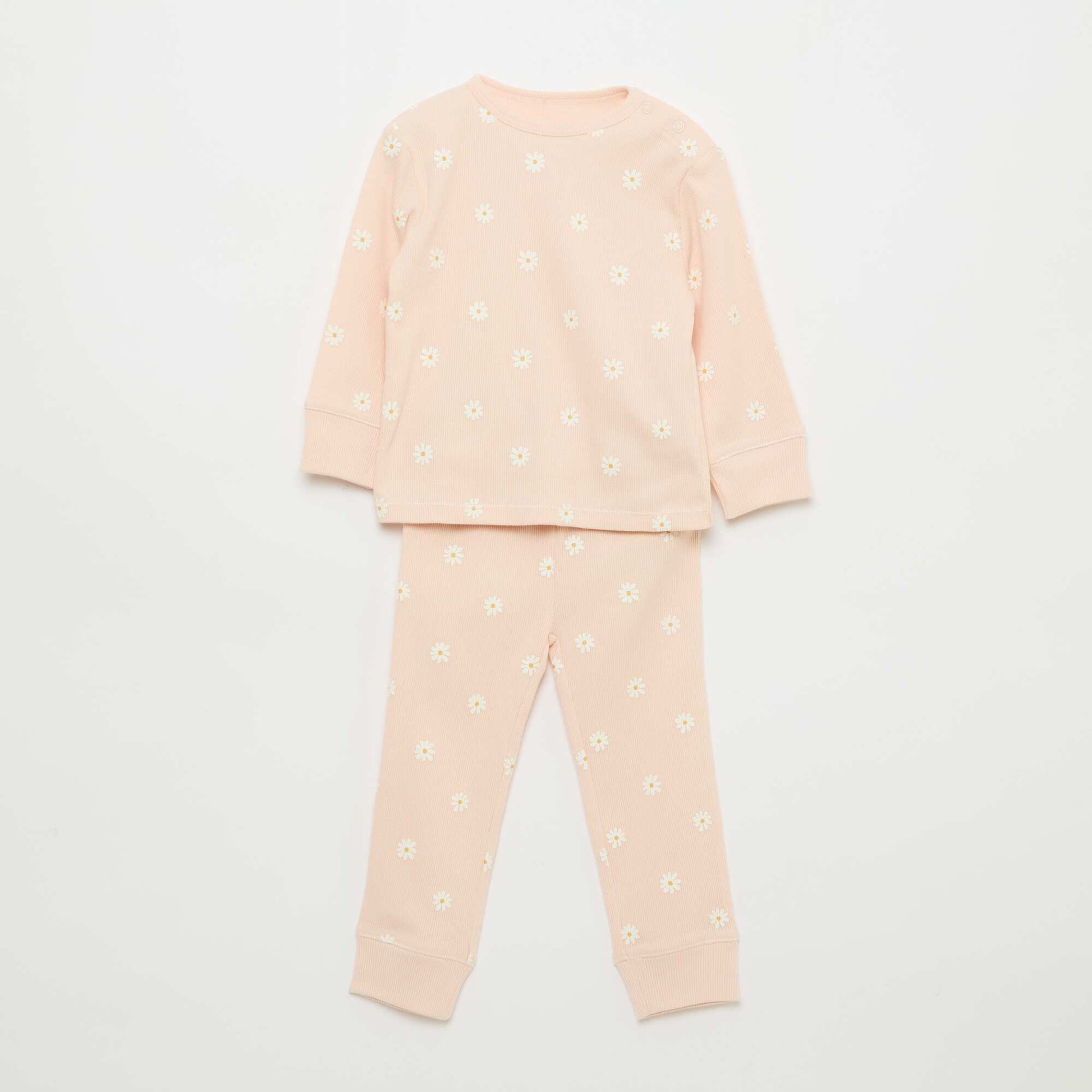 Ribbed Cotton Pajama Set - 2 Pieces PINK