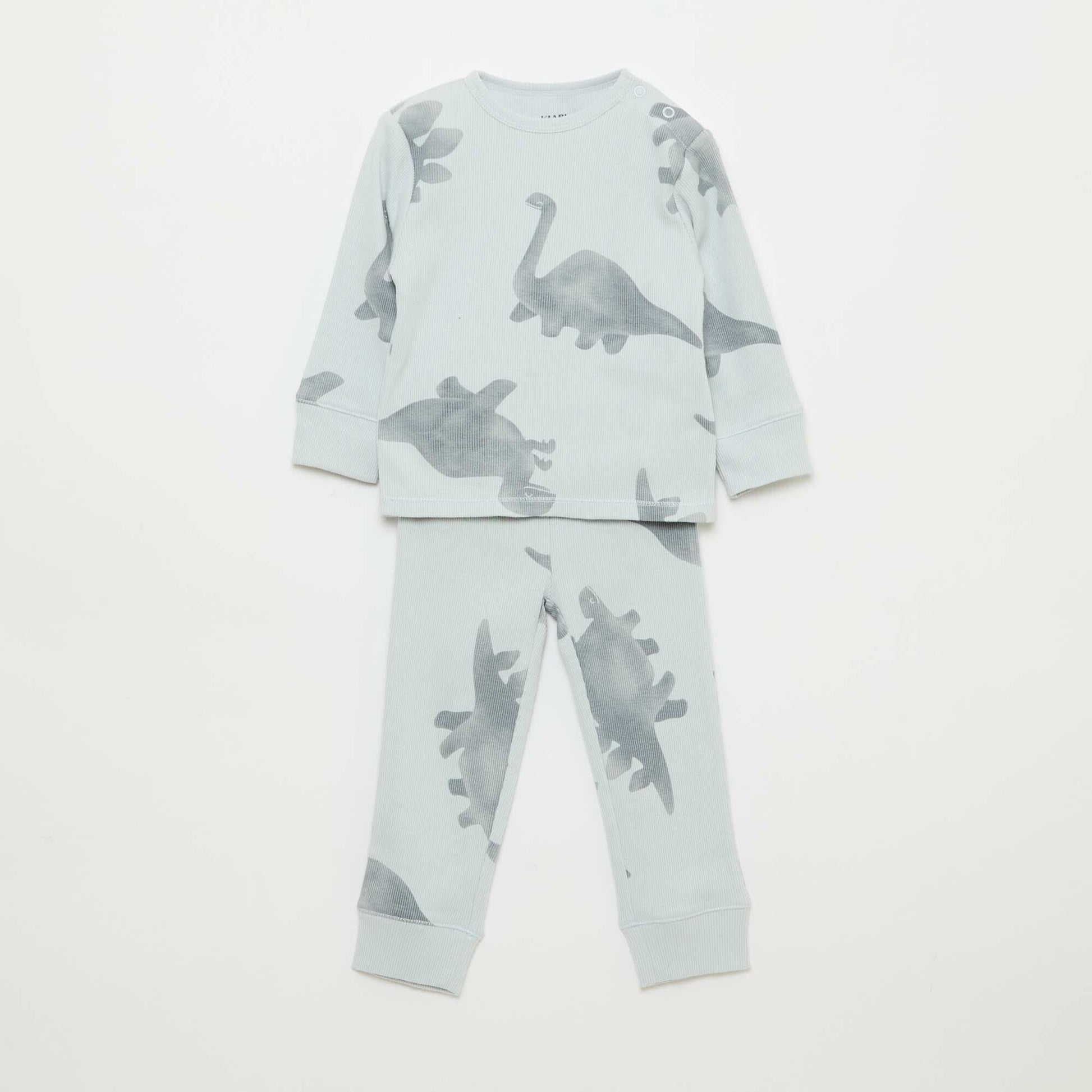 Ribbed Cotton Pajama Set - 2 Pieces GREY
