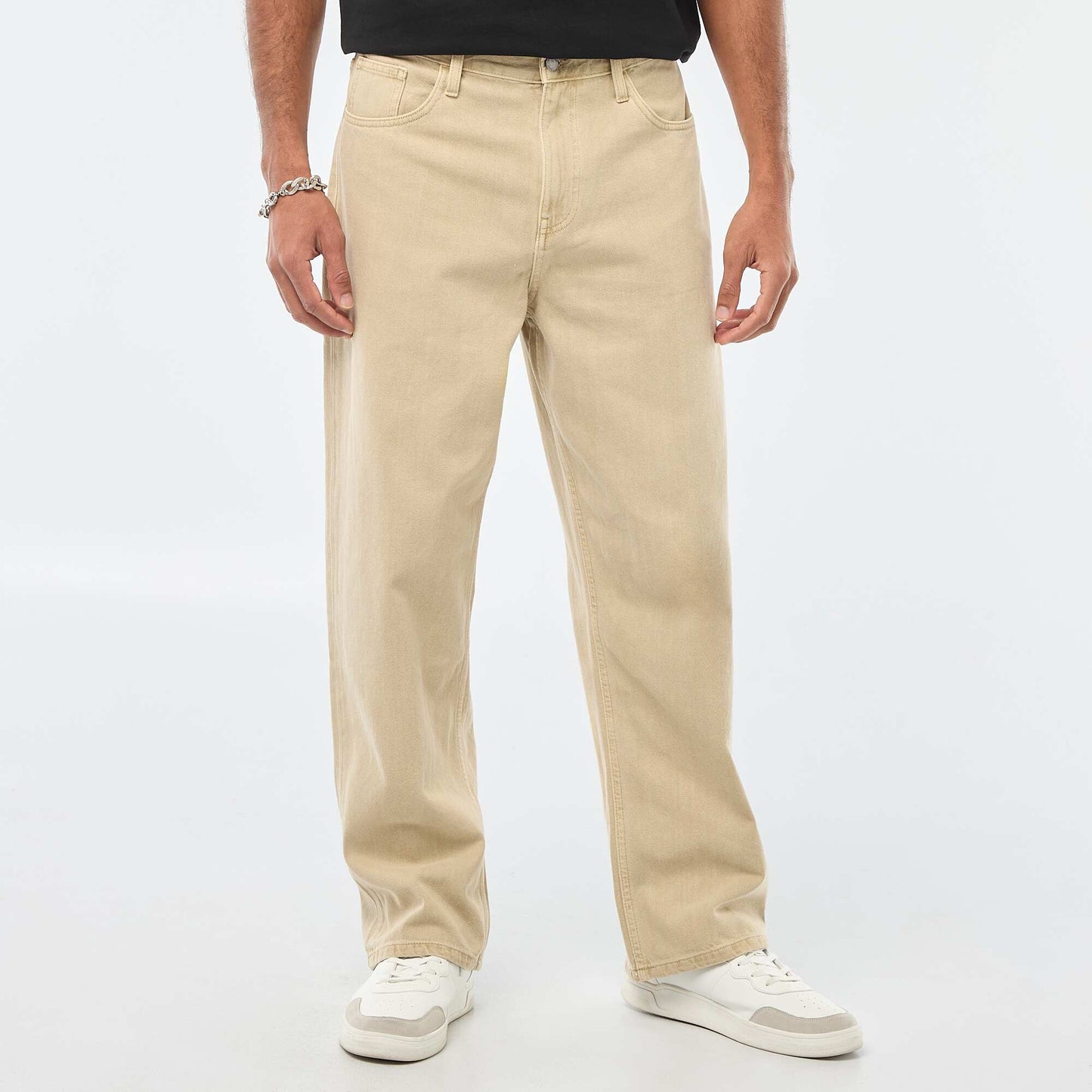 Solid Twill Baggy Pants BEIGE