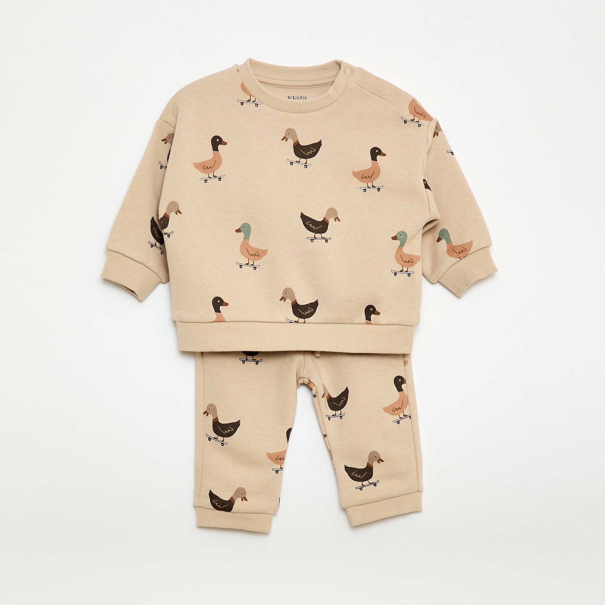 Sweatshirt + printed fancy jogging bottoms set - 2 pieces BEIGE