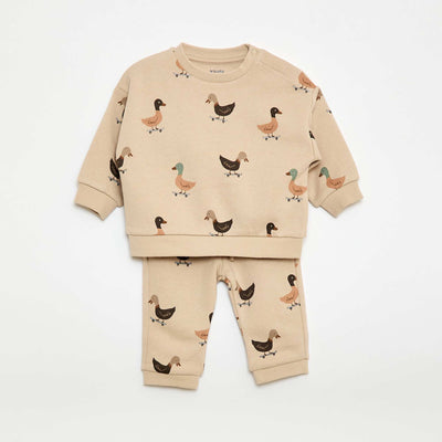 Sweatshirt + printed fancy jogging bottoms set - 2 pieces BEIGE