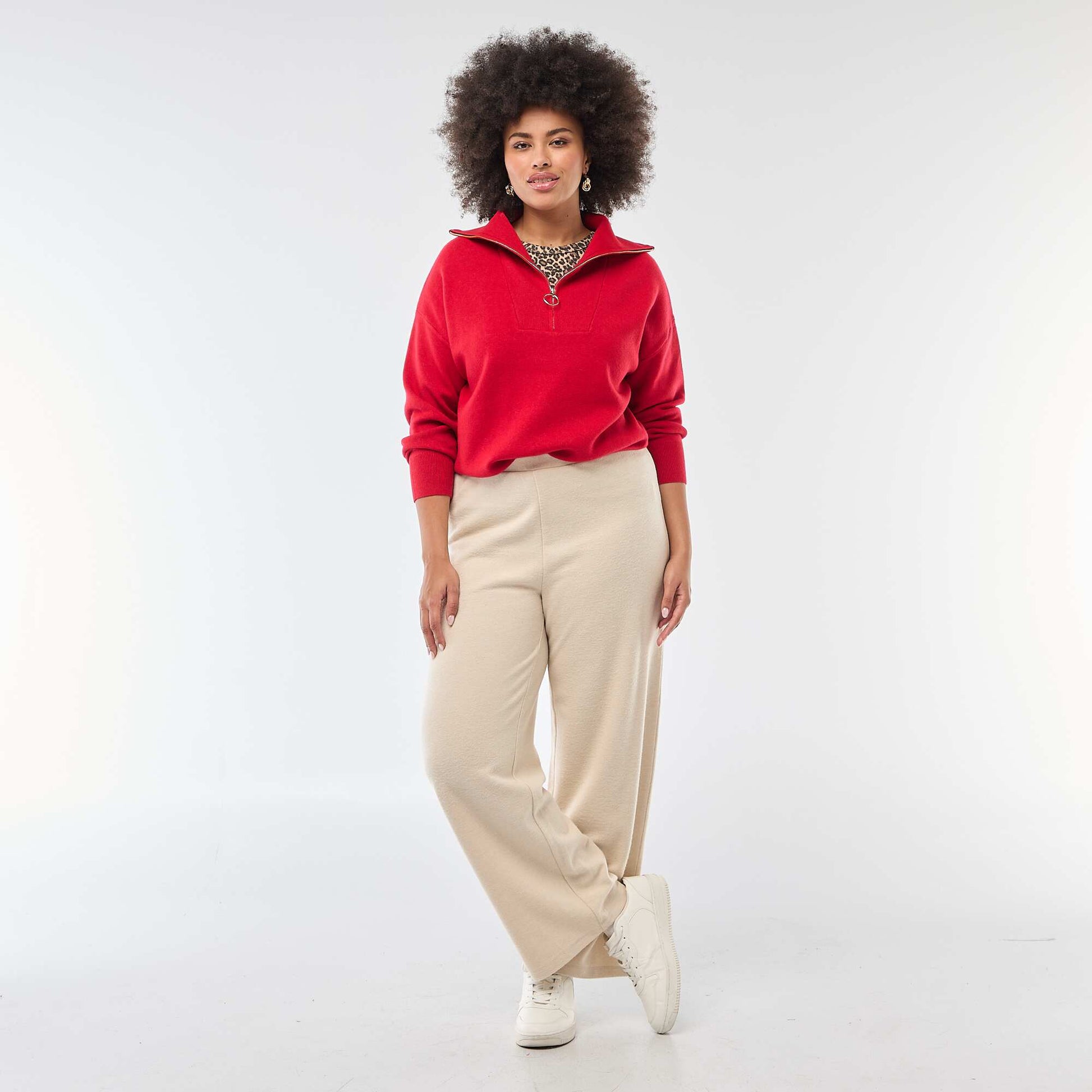 Ribbed Knit Comfort Trousers BEIGE