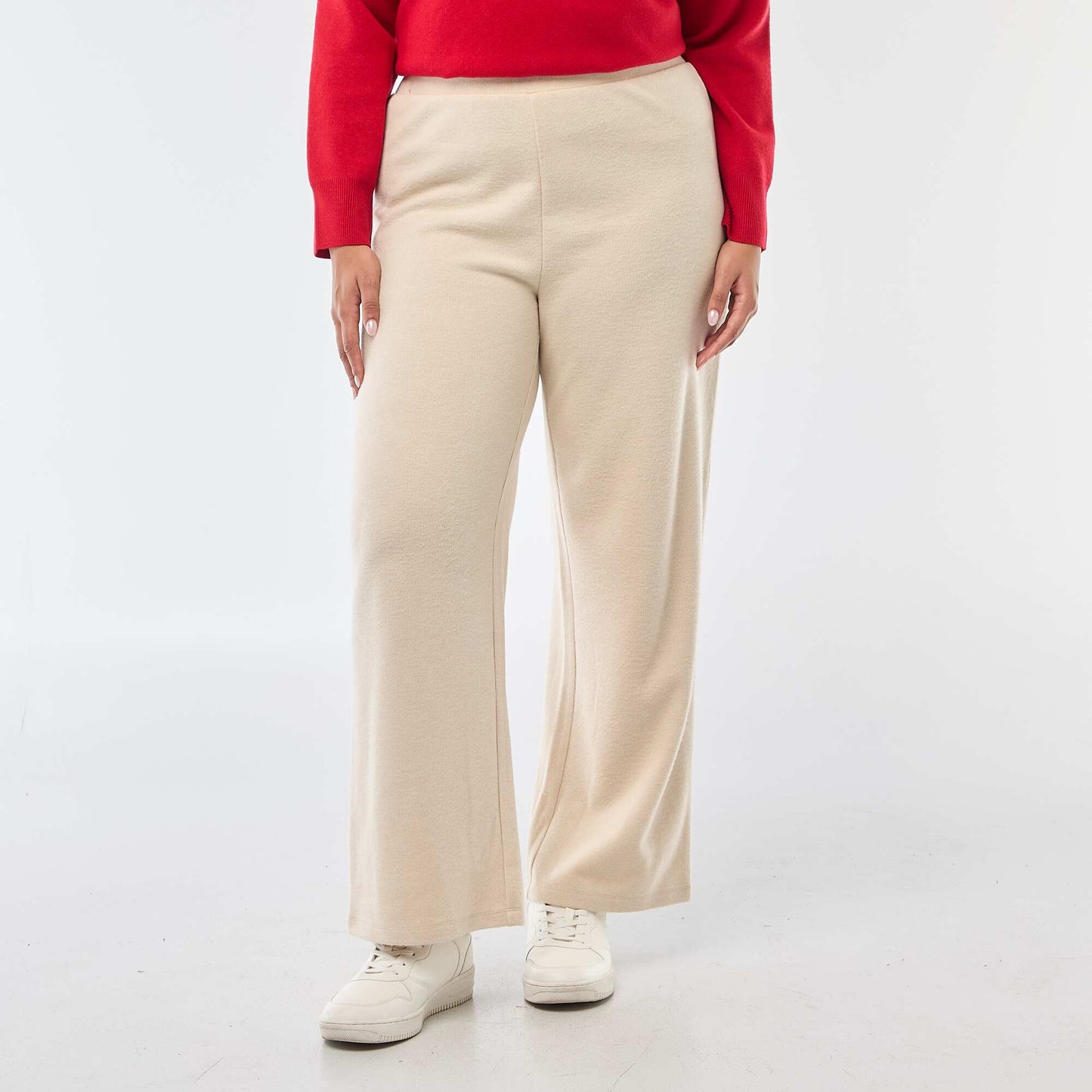 Ribbed Knit Comfort Trousers BEIGE