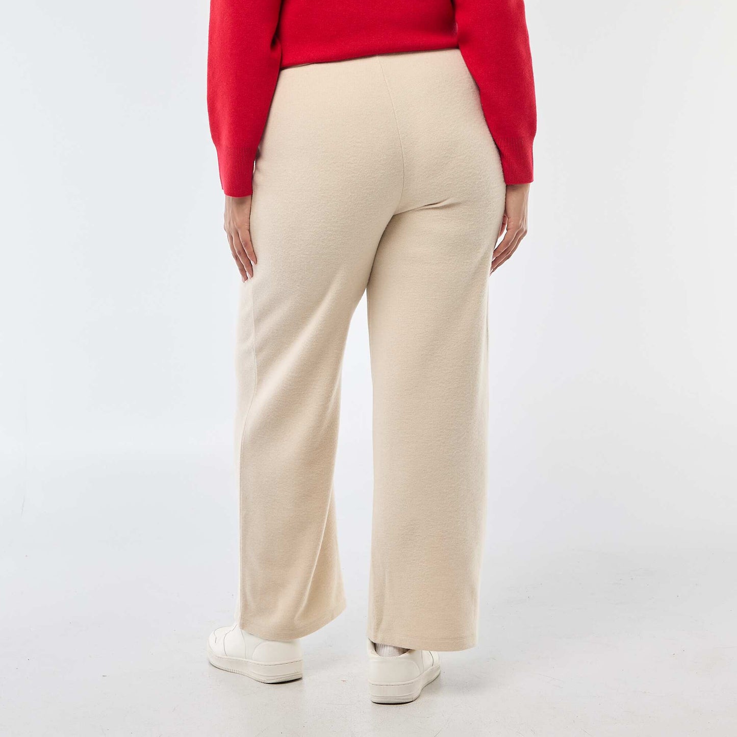Ribbed Knit Comfort Trousers BEIGE