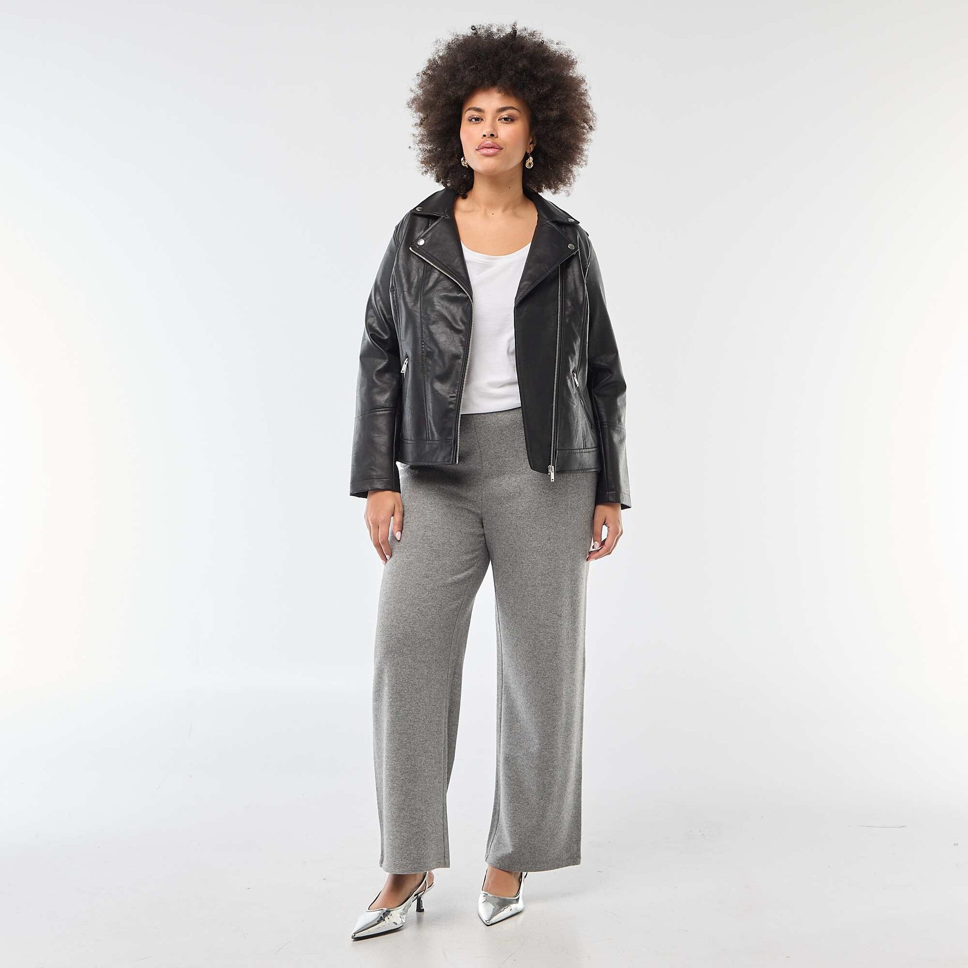 Ribbed Knit Comfort Trousers GREY