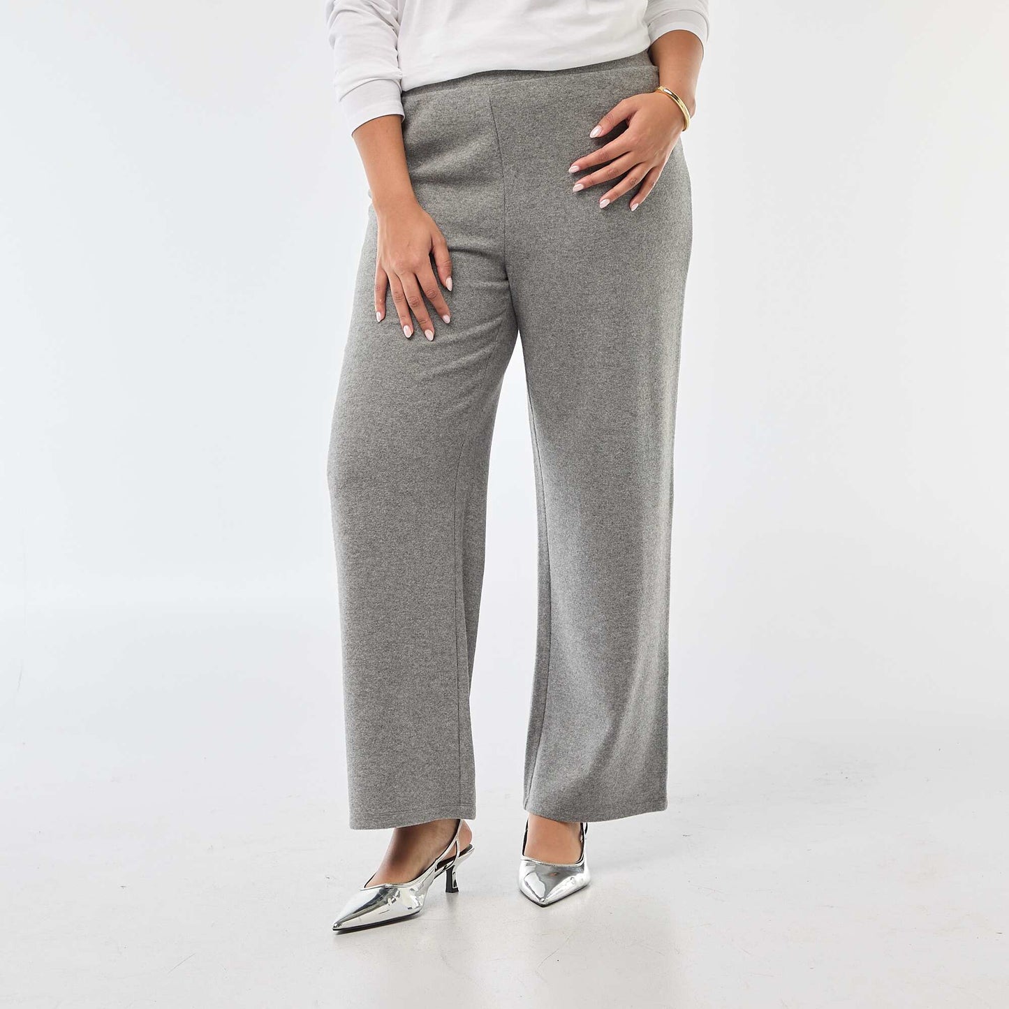Ribbed Knit Comfort Trousers GREY