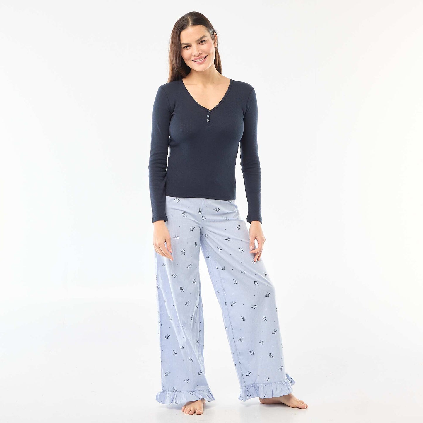 Pointelle Knit Pajama T-shirt BLUE
