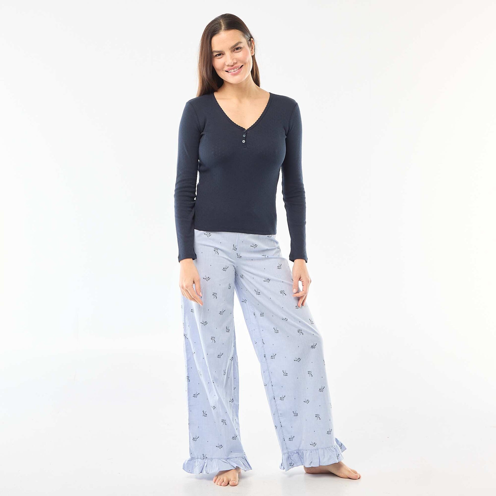 Pointelle Knit Pajama T-shirt BLUE