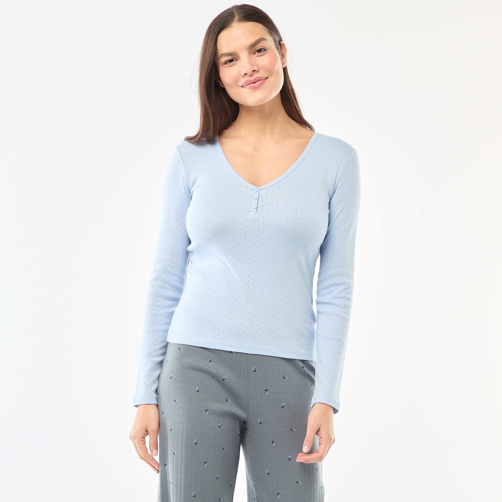 Pointelle Knit Pajama T-Shirt BLUE
