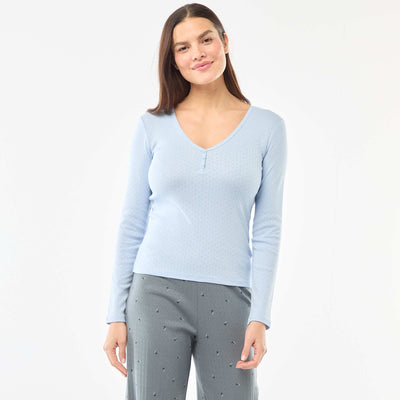Pointelle Knit Pajama T-Shirt BLUE