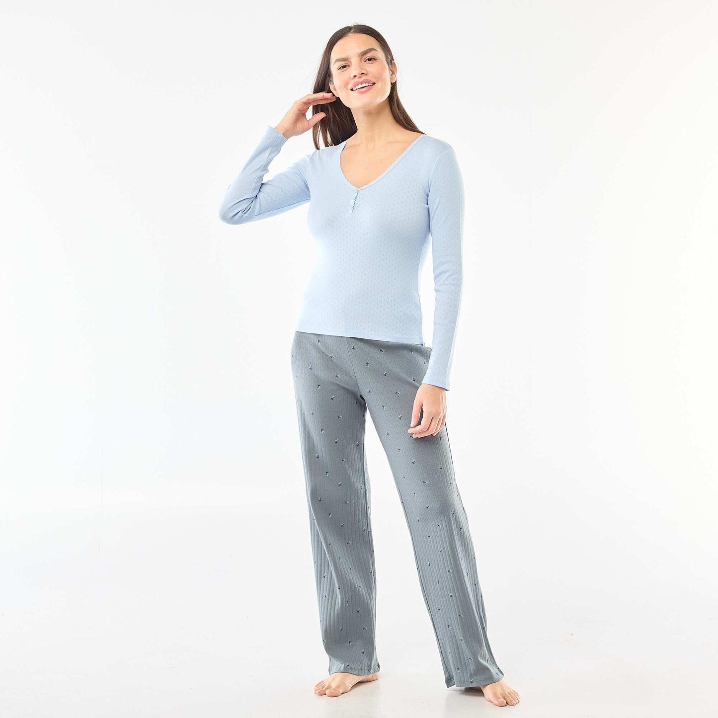 Pointelle Knit Pajama T-Shirt BLUE