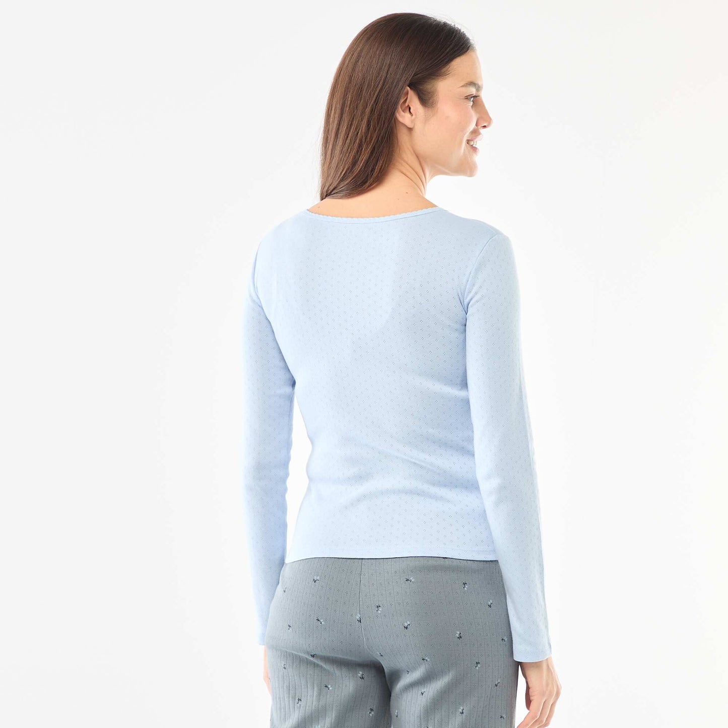 Pointelle Knit Pajama T-Shirt BLUE