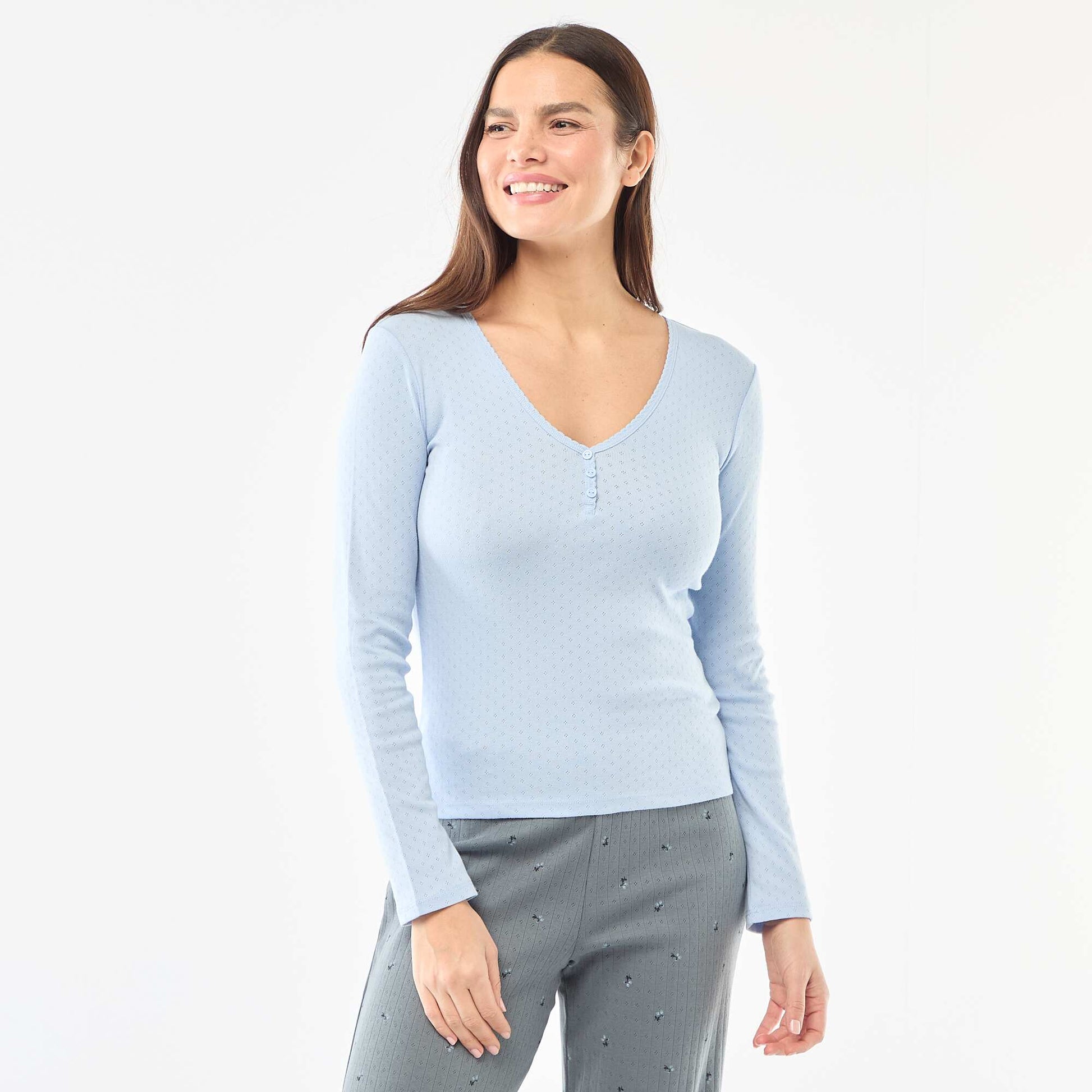 Pointelle Knit Pajama T-Shirt BLUE