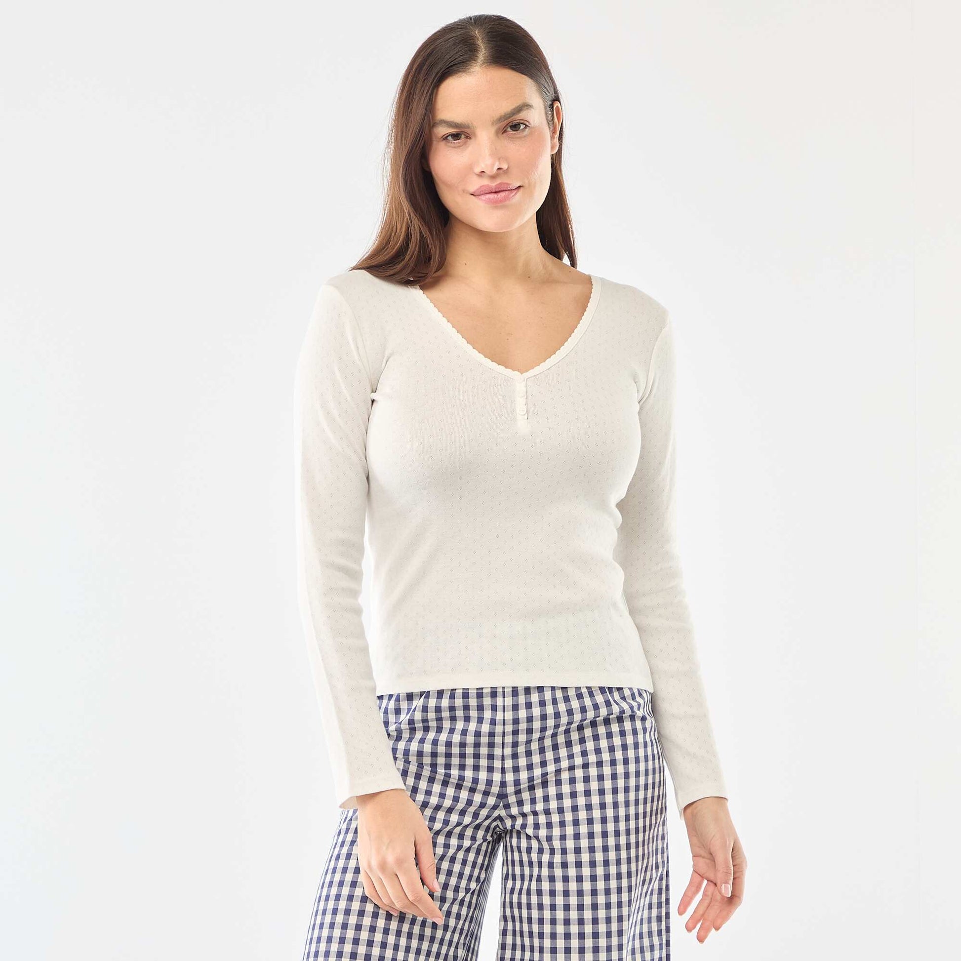Pointelle Knit Pajama T-shirt WHITE