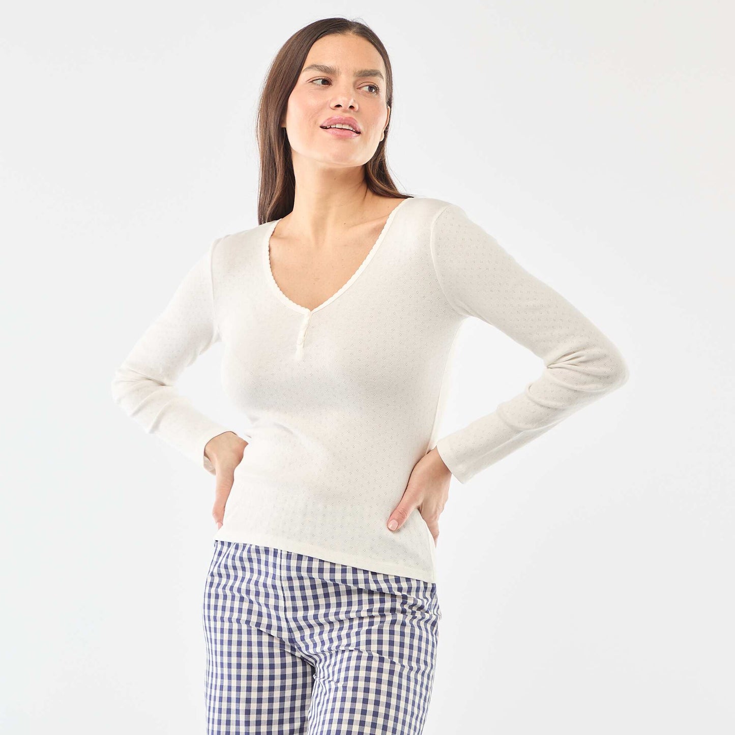 Pointelle Knit Pajama T-shirt WHITE