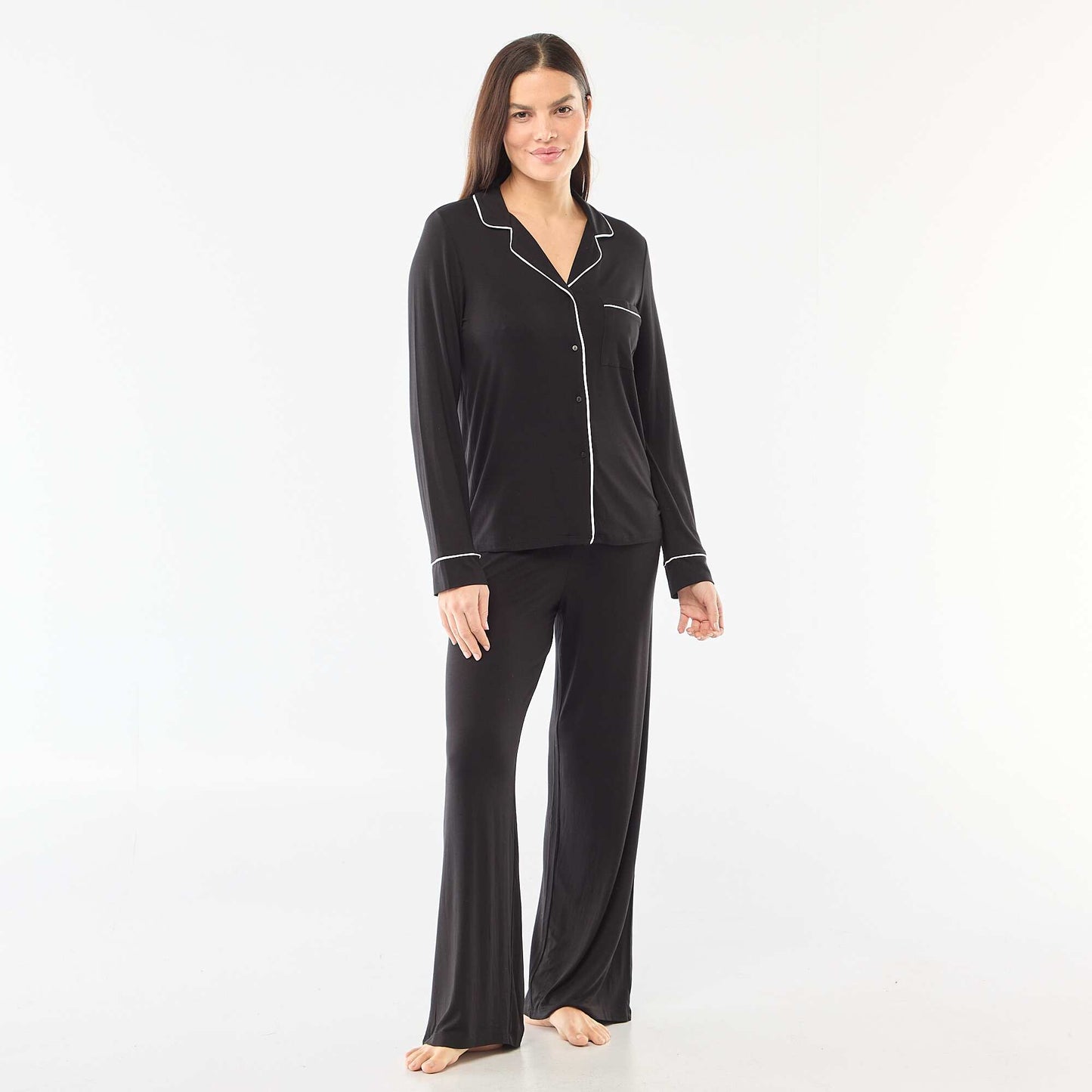 Soft Stretch Knit Pajama Set - 2 Piece BLACK