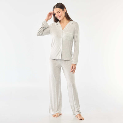 Soft Stretch Knit Long Pajama Set - 2 Piece GREY