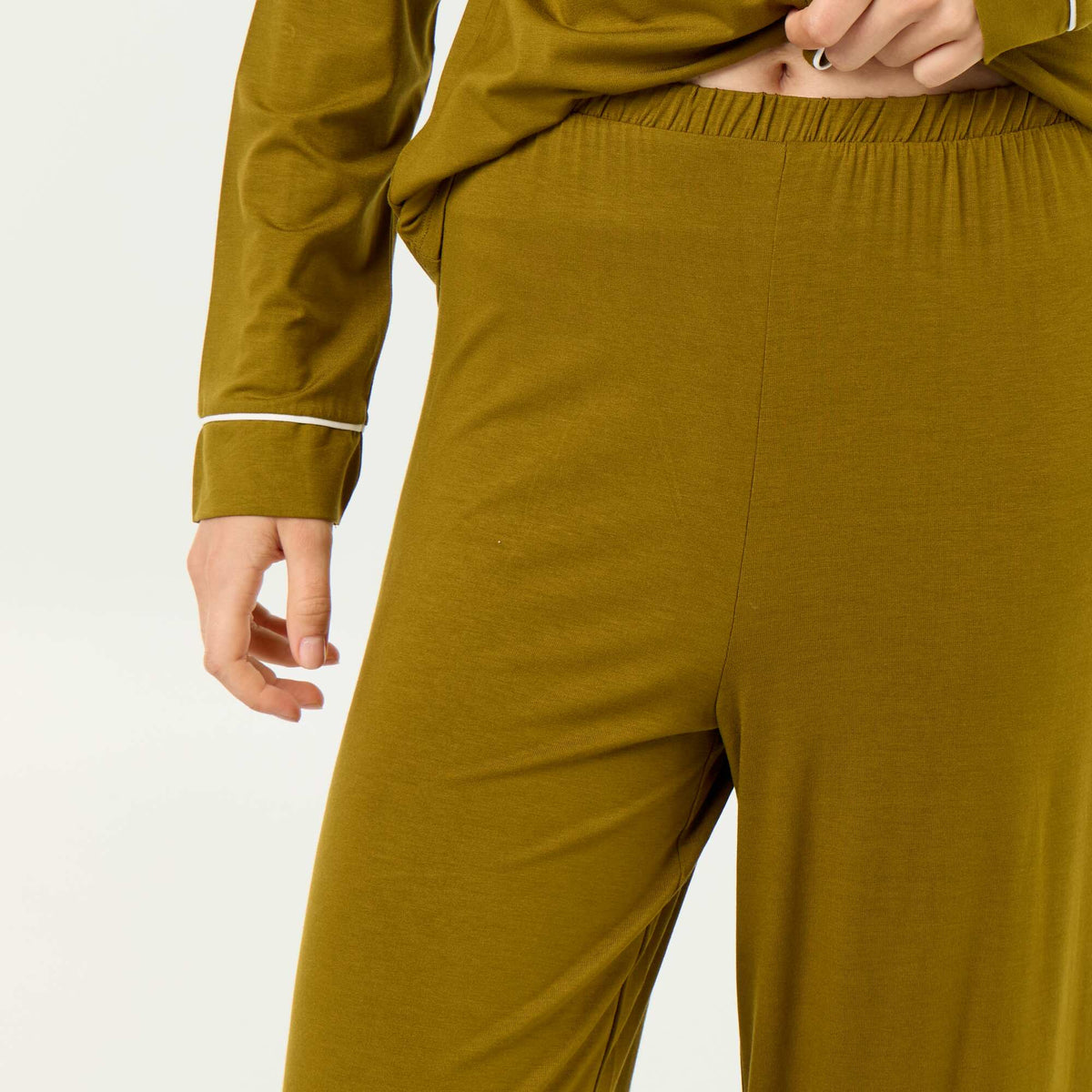 Soft Stretch Knit Long Pyjamas - 2-Piece Set GREEN