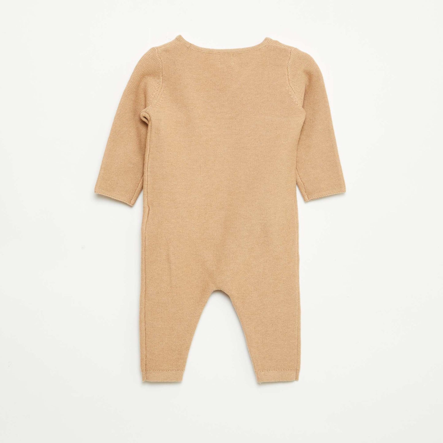 Knit Romper with Wrap Front Opening BEIGE