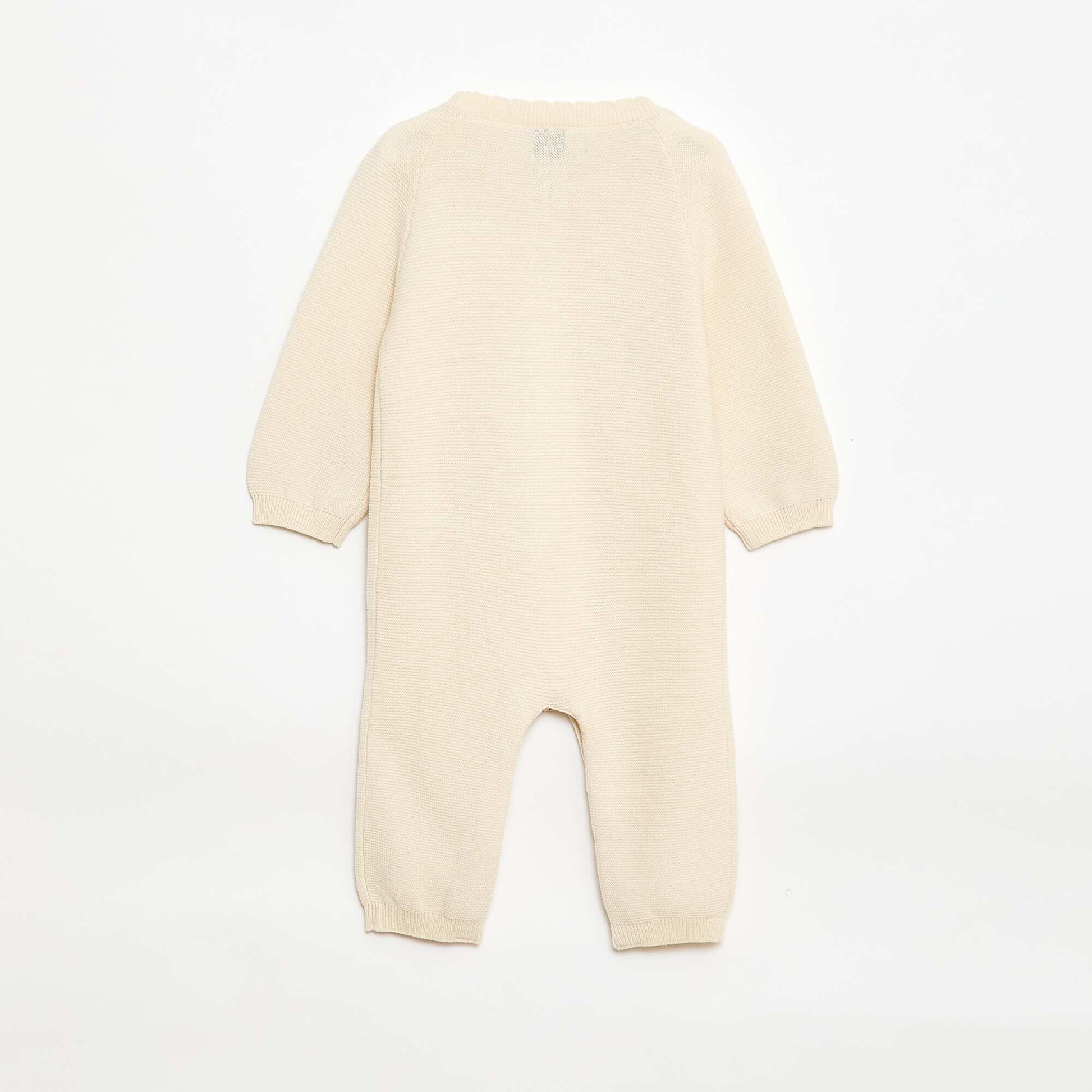 Long Knit Moss Stitch Romper WHITE