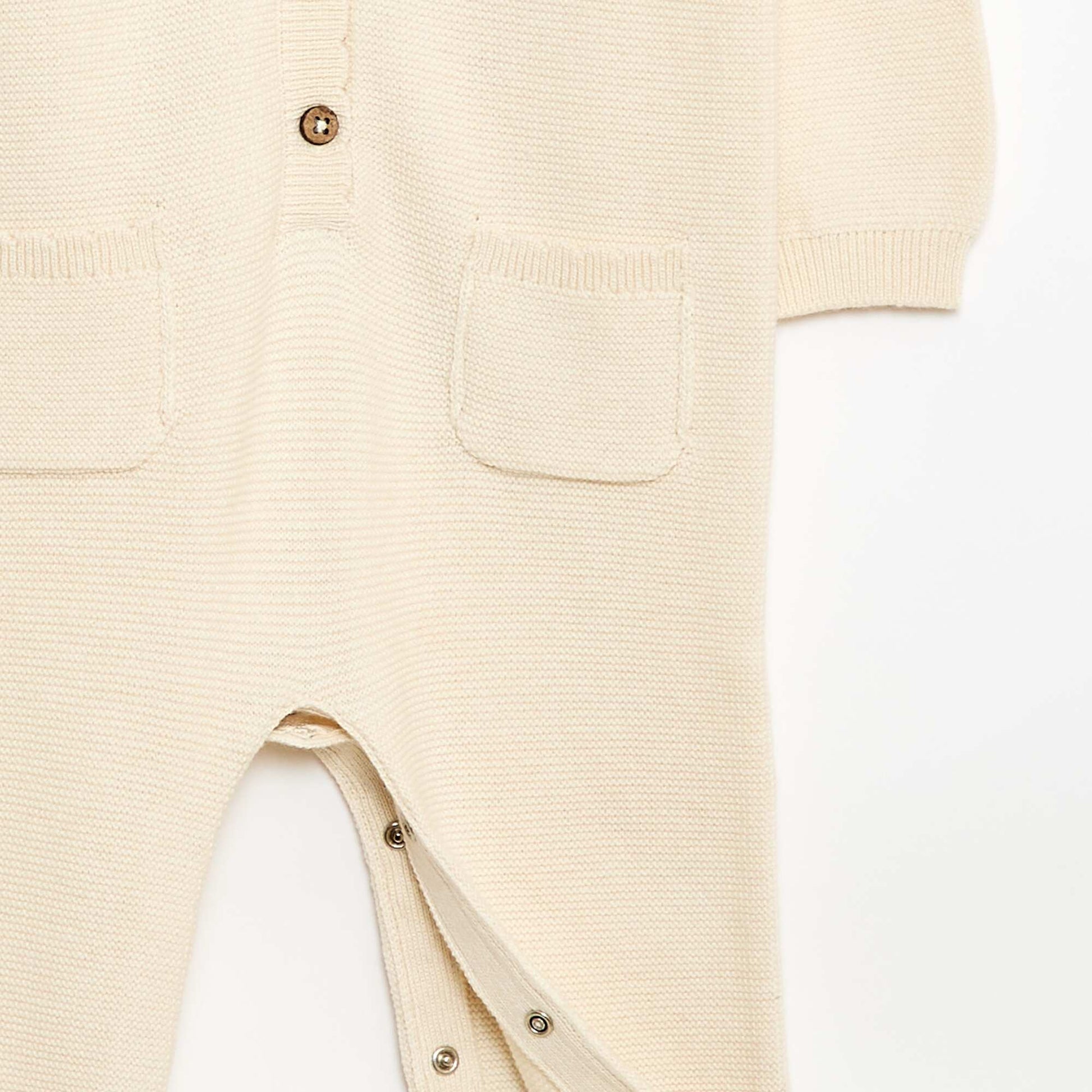 Long Knit Moss Stitch Romper WHITE