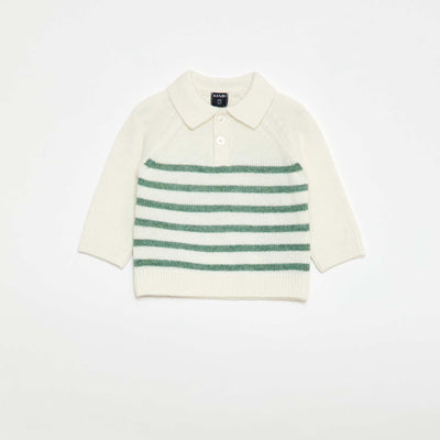 Striped Knit Polo Sweater WHITE
