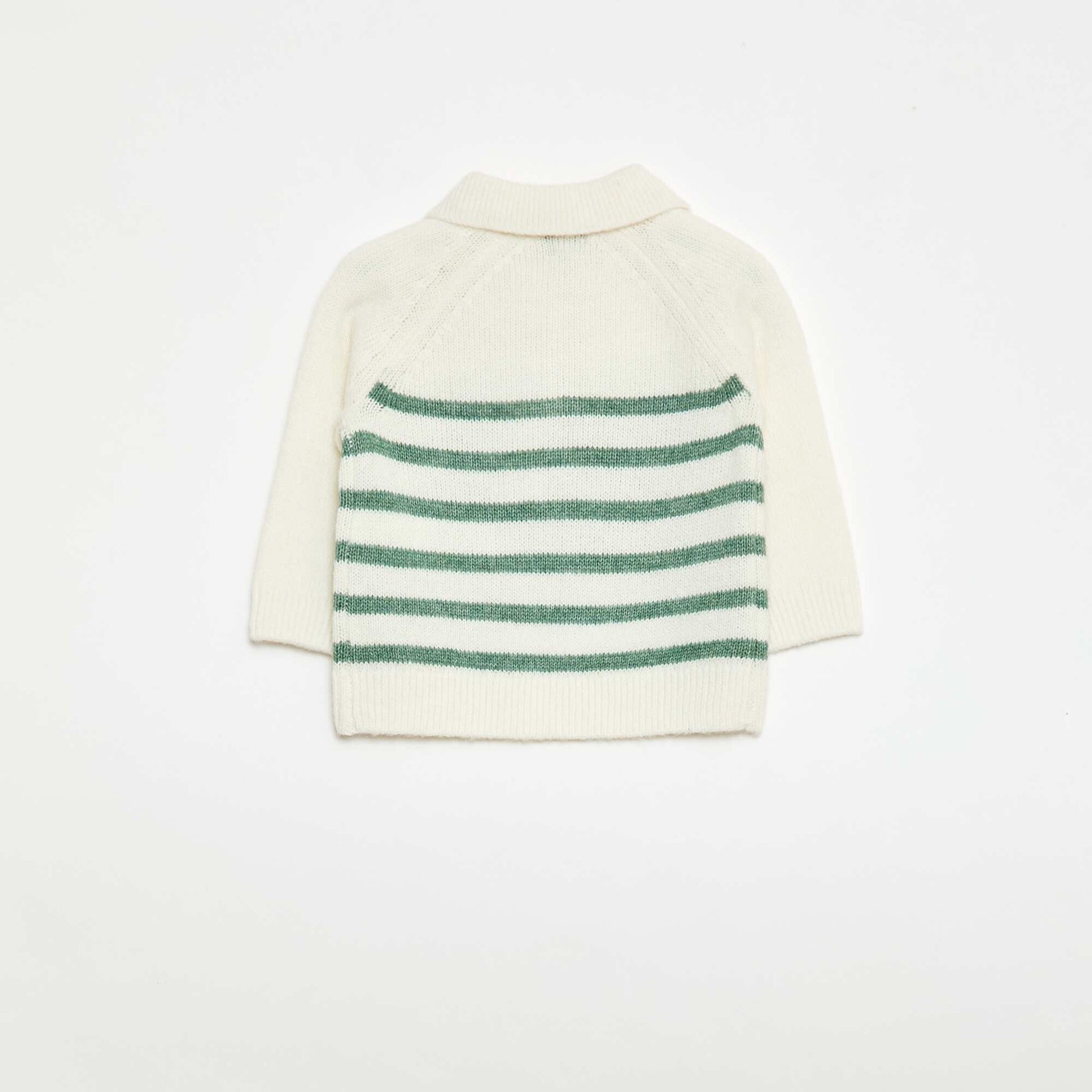 Striped Knit Polo Sweater WHITE