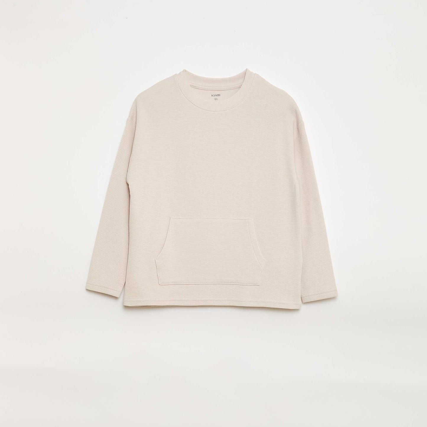 T-shirt with Ottoman Knit Kangaroo Pocket WHITE