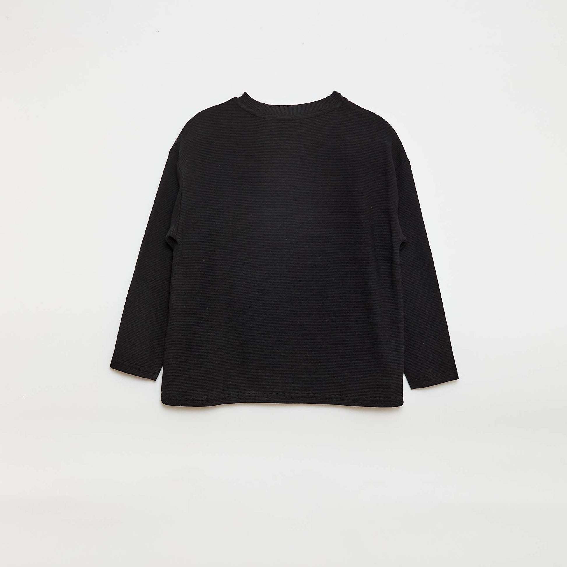 T-shirt with Ottoman Knit Kangaroo Pocket BLACK