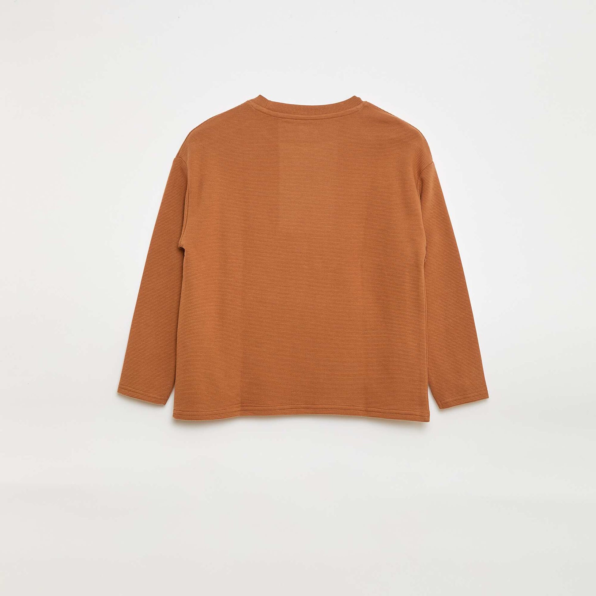 T-shirt with Ottoman Knit Kangaroo Pocket BROWN