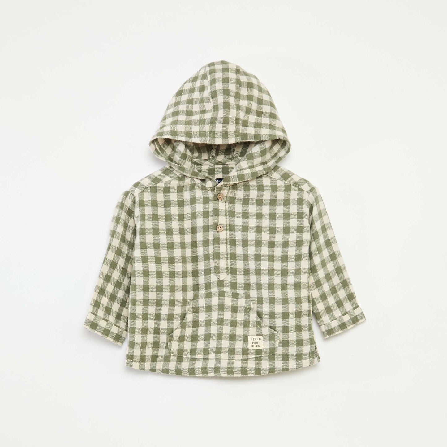 Hooded Shirt with Kangaroo Pocket KHAKI