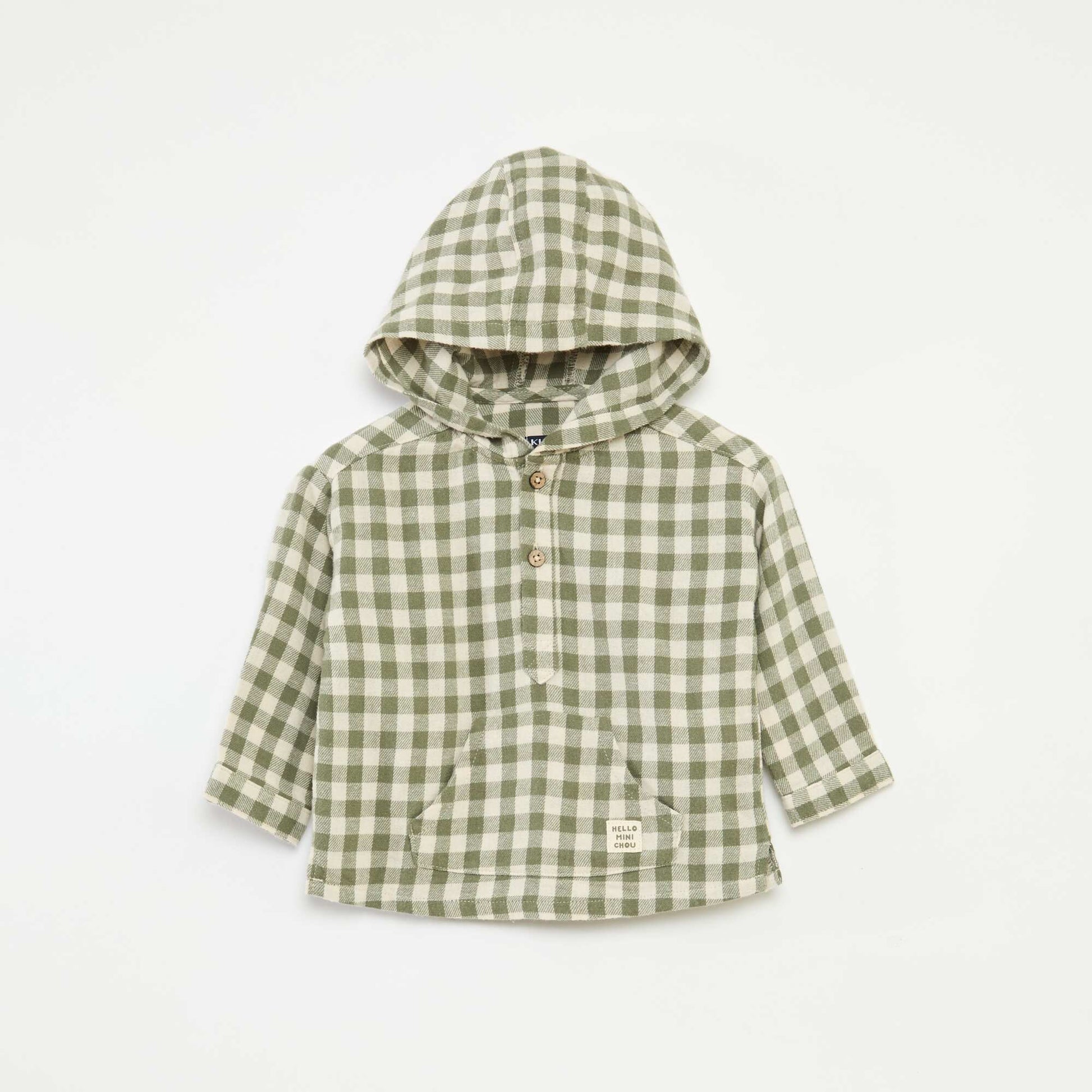 Hooded Shirt with Kangaroo Pocket KHAKI