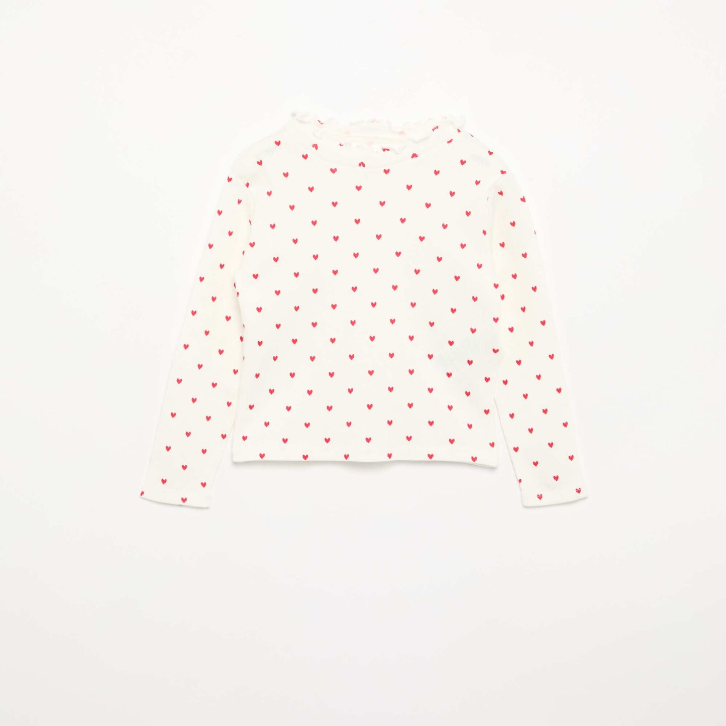 Ribbed T-Shirt with Scalloped Neck WHITE