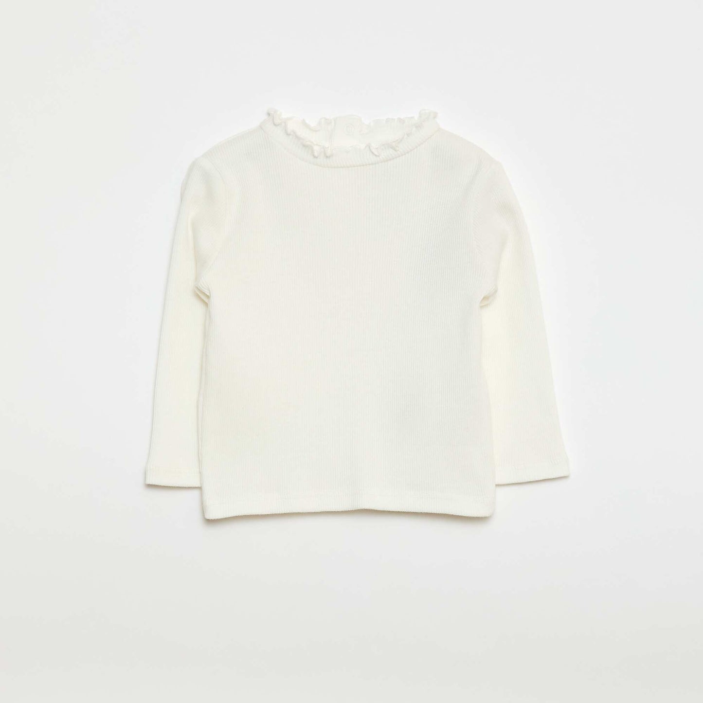 Ribbed T-shirt with Scalloped Neck WHITE