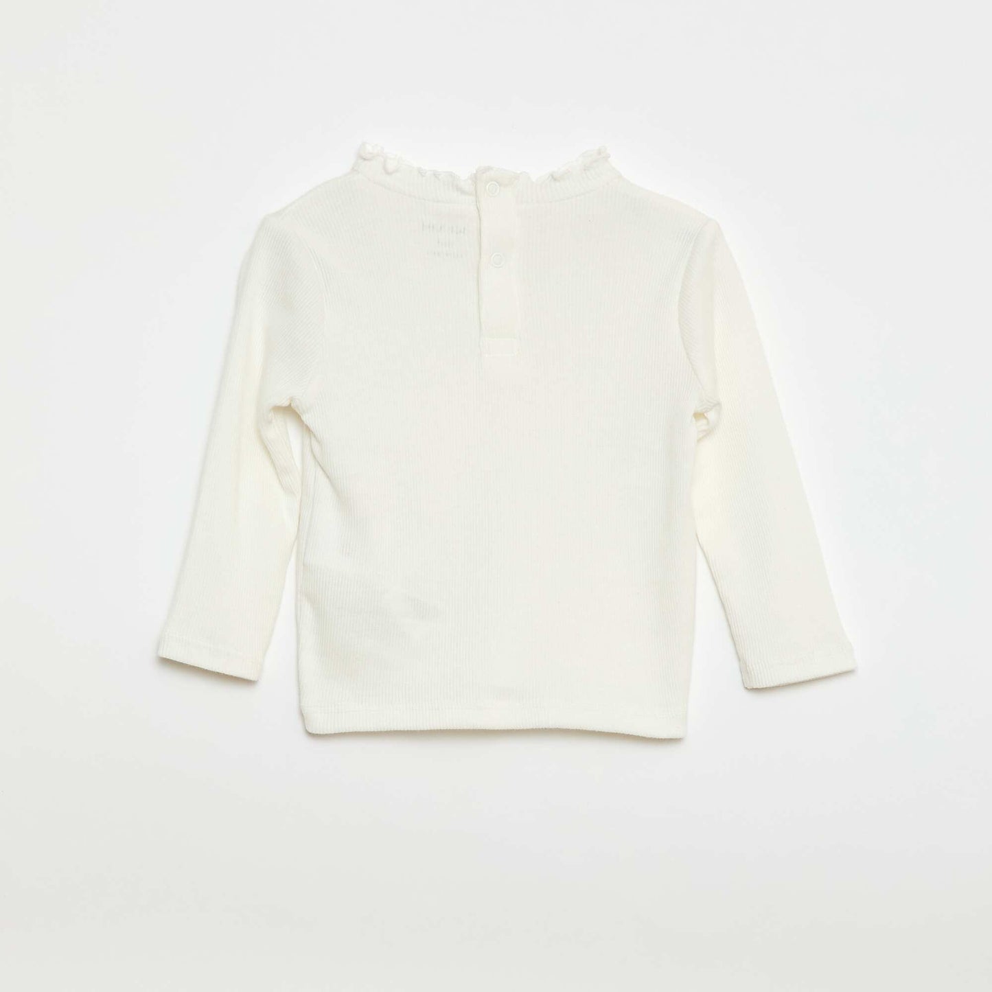 Ribbed T-shirt with Scalloped Neck WHITE