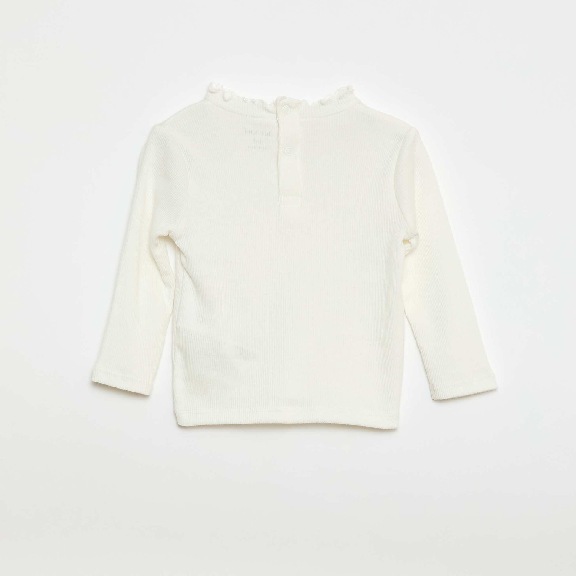 Ribbed T-shirt with Scalloped Neck WHITE