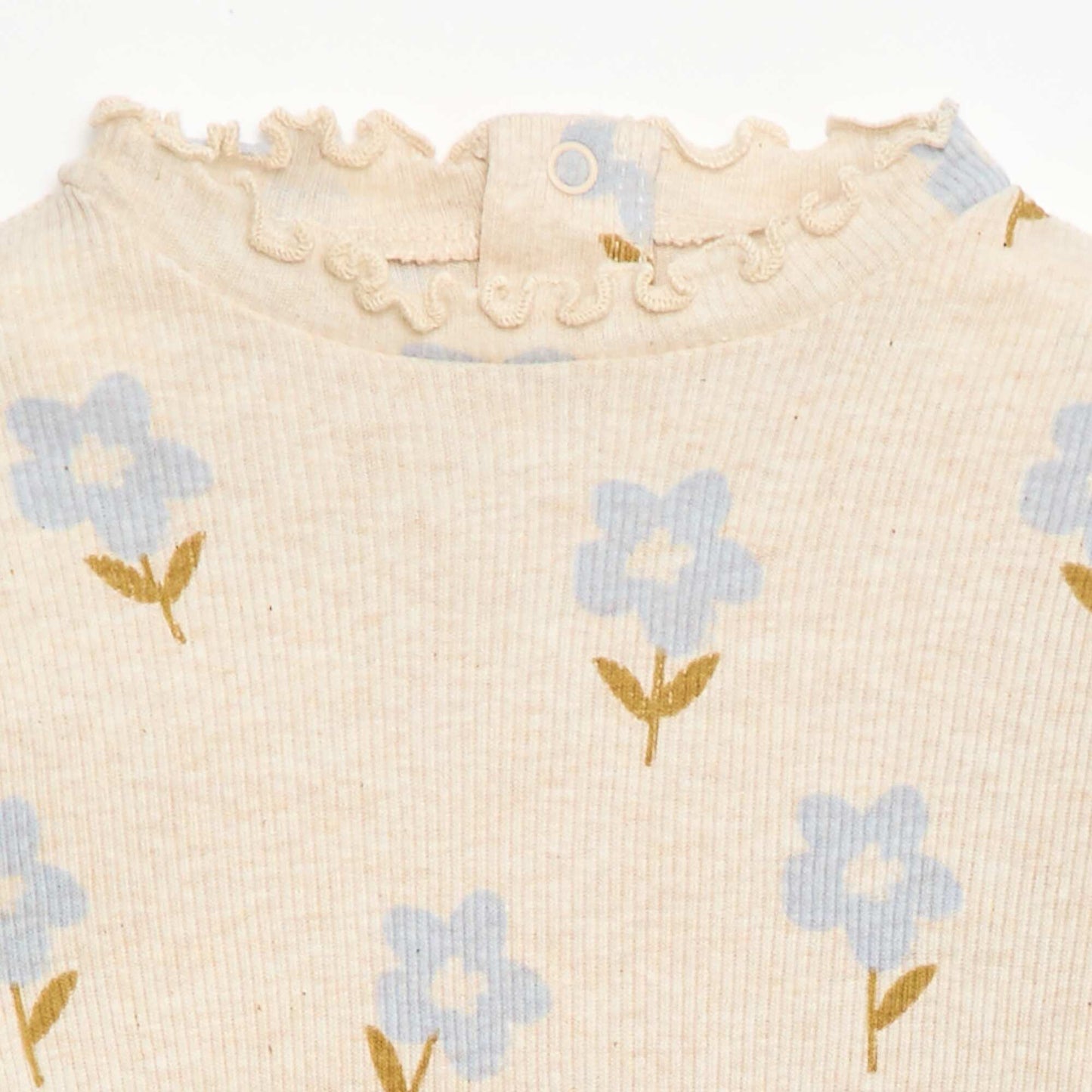 Ribbed T-Shirt with Scalloped Neck BEIGE