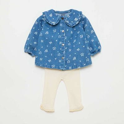 Denim Blouse + Leggings Set - 2 pieces BLUE
