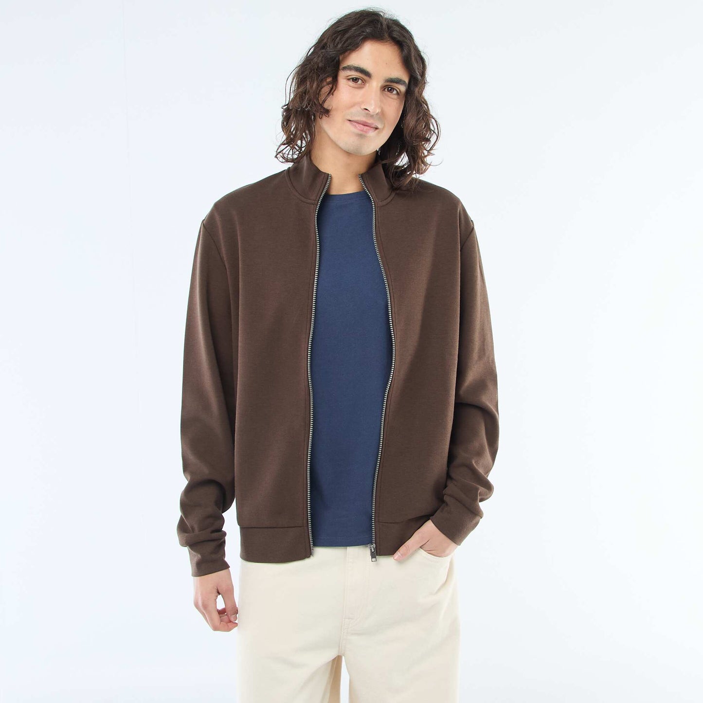 Zip-Up High Neck Sweatshirt BROWN