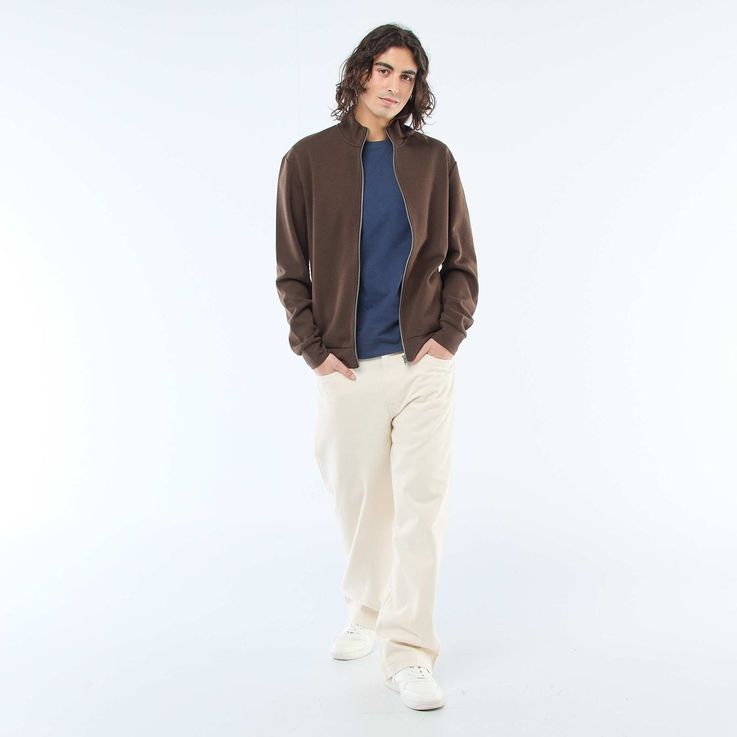 Zip-Up High Neck Sweatshirt BROWN