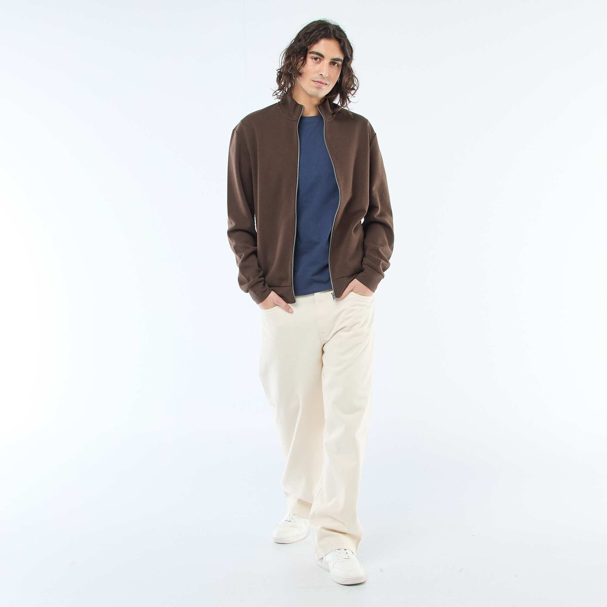 Zip-Up High Neck Sweatshirt BROWN