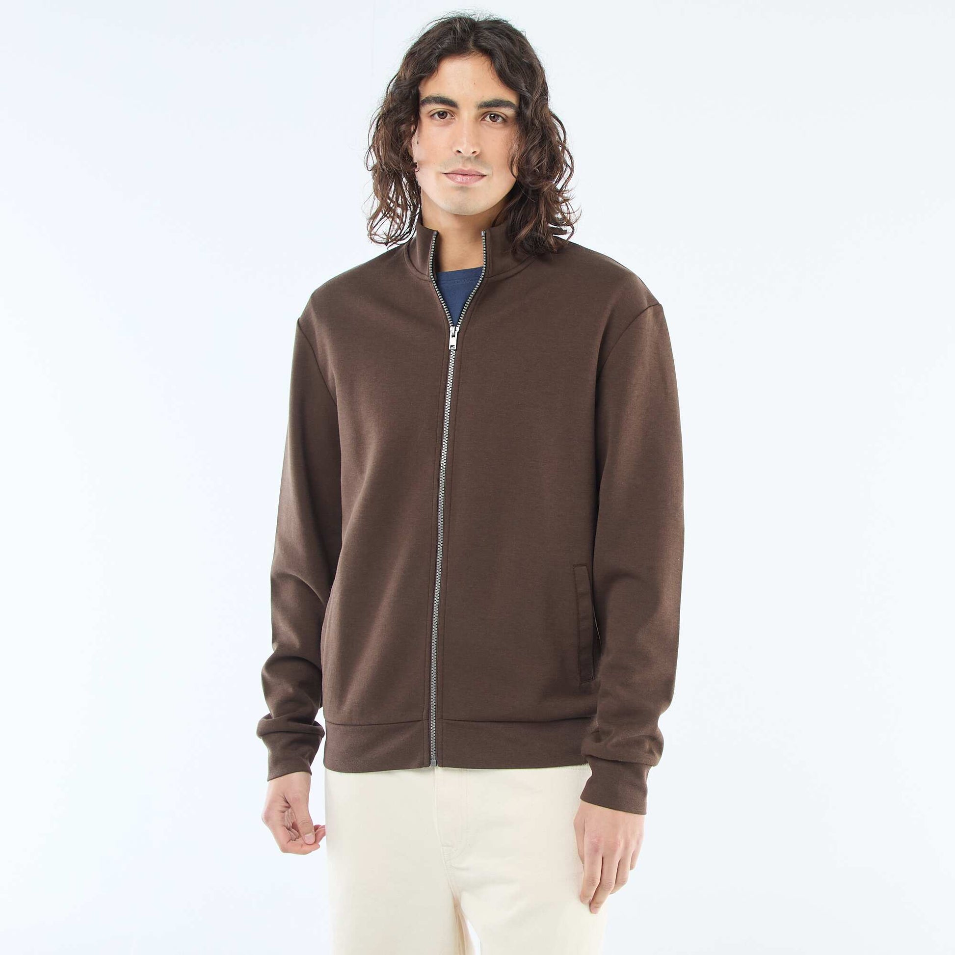 Zip-Up High Neck Sweatshirt BROWN