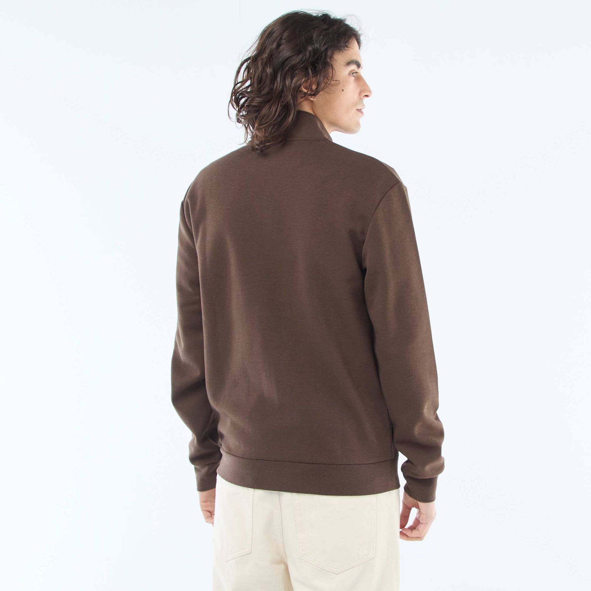 Zip-Up High Neck Sweatshirt BROWN