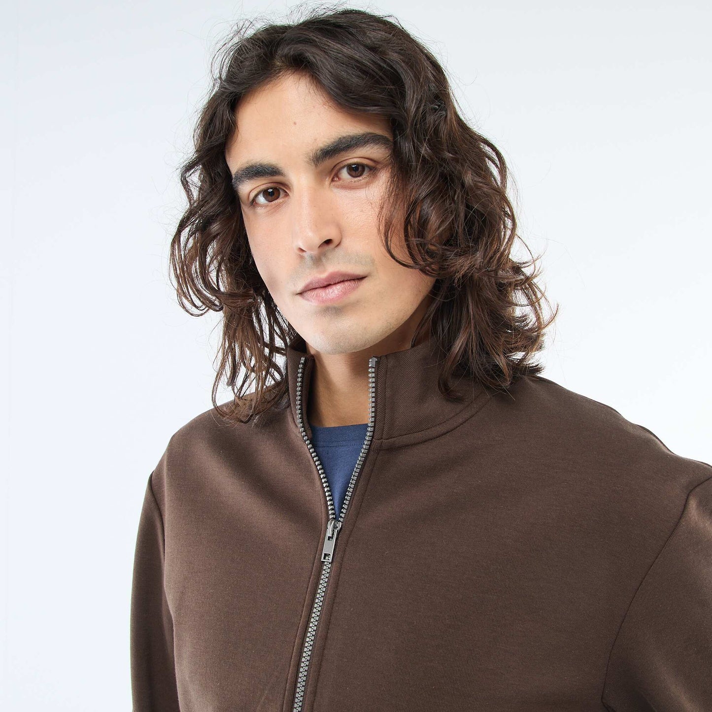 Zip-Up High Neck Sweatshirt BROWN