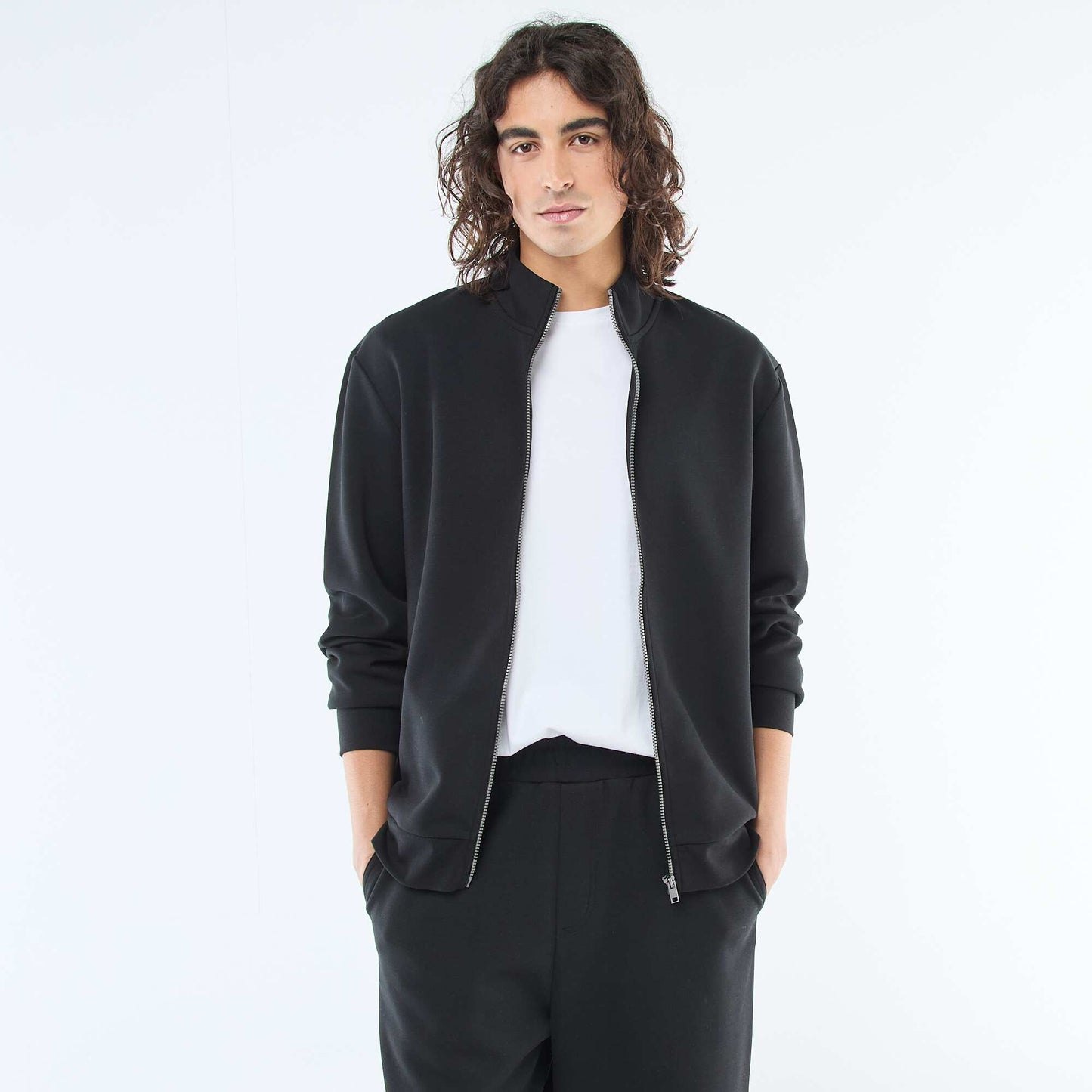 Zip-Up High Neck Sweatshirt BLACK